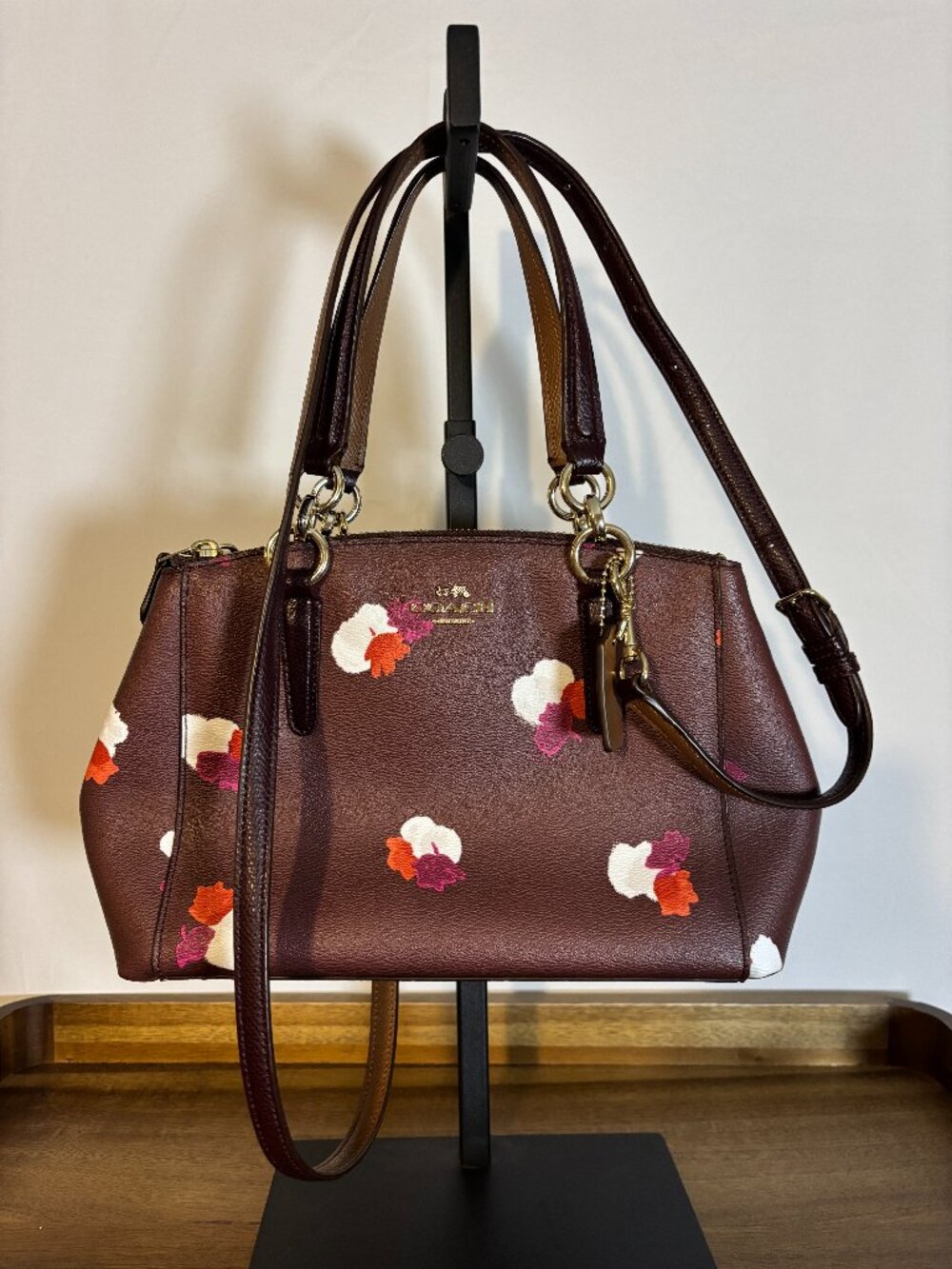Coach Field Floral Print Burgundy Coated Canvas Christie Carryall